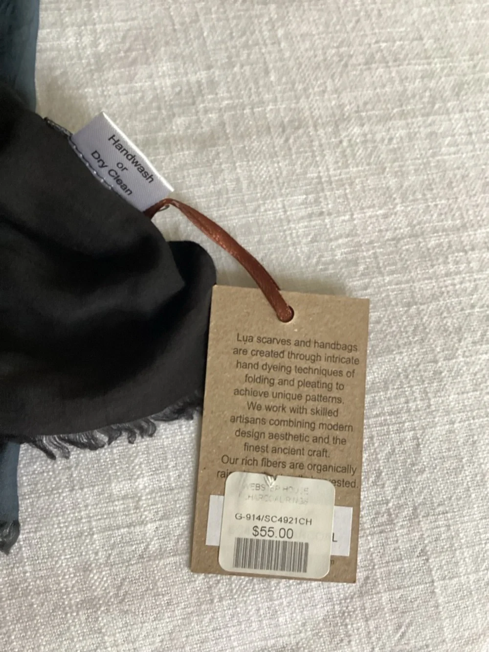 LUA Silk Linen Scarf Charcoal Tie Dye 33”x77” Lightweight Luxury Wrap NWT